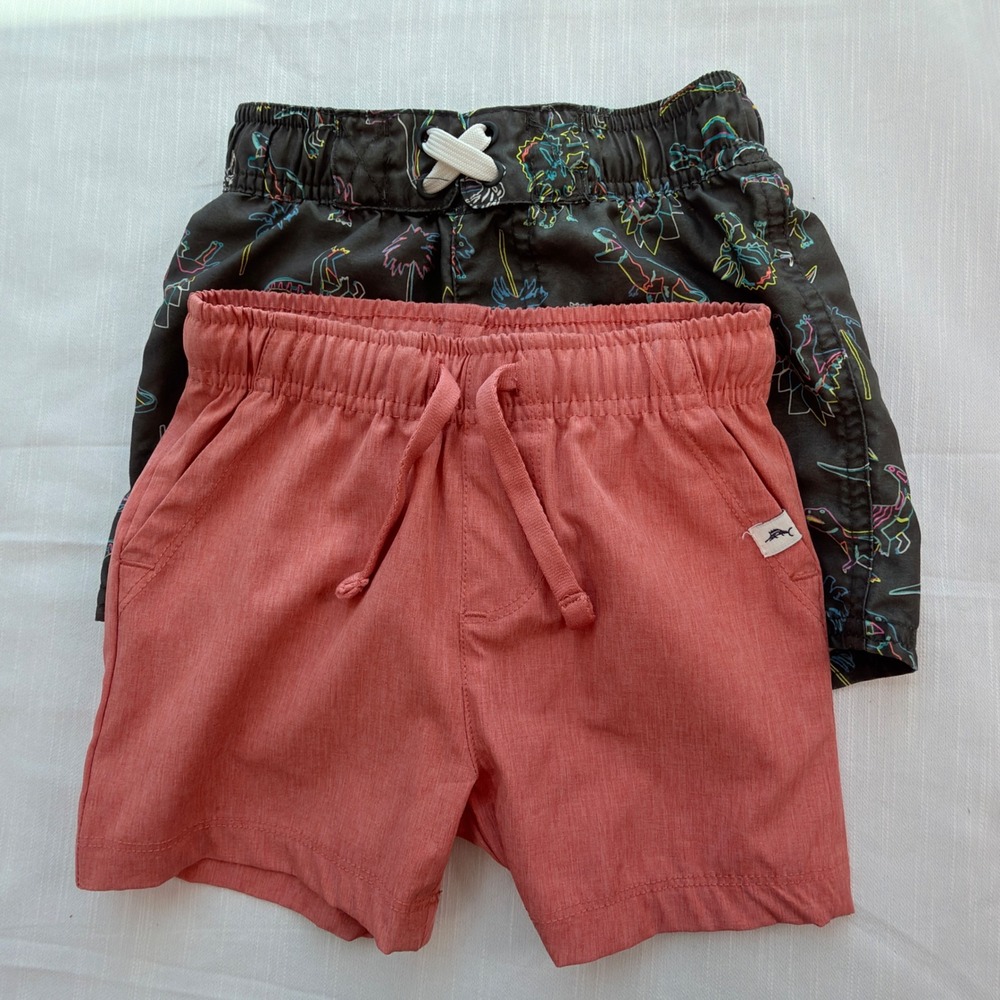 Tommy Bahama & Cat Jack Shorts Bundle Toddler 2T Coral Neon Dino Excellent